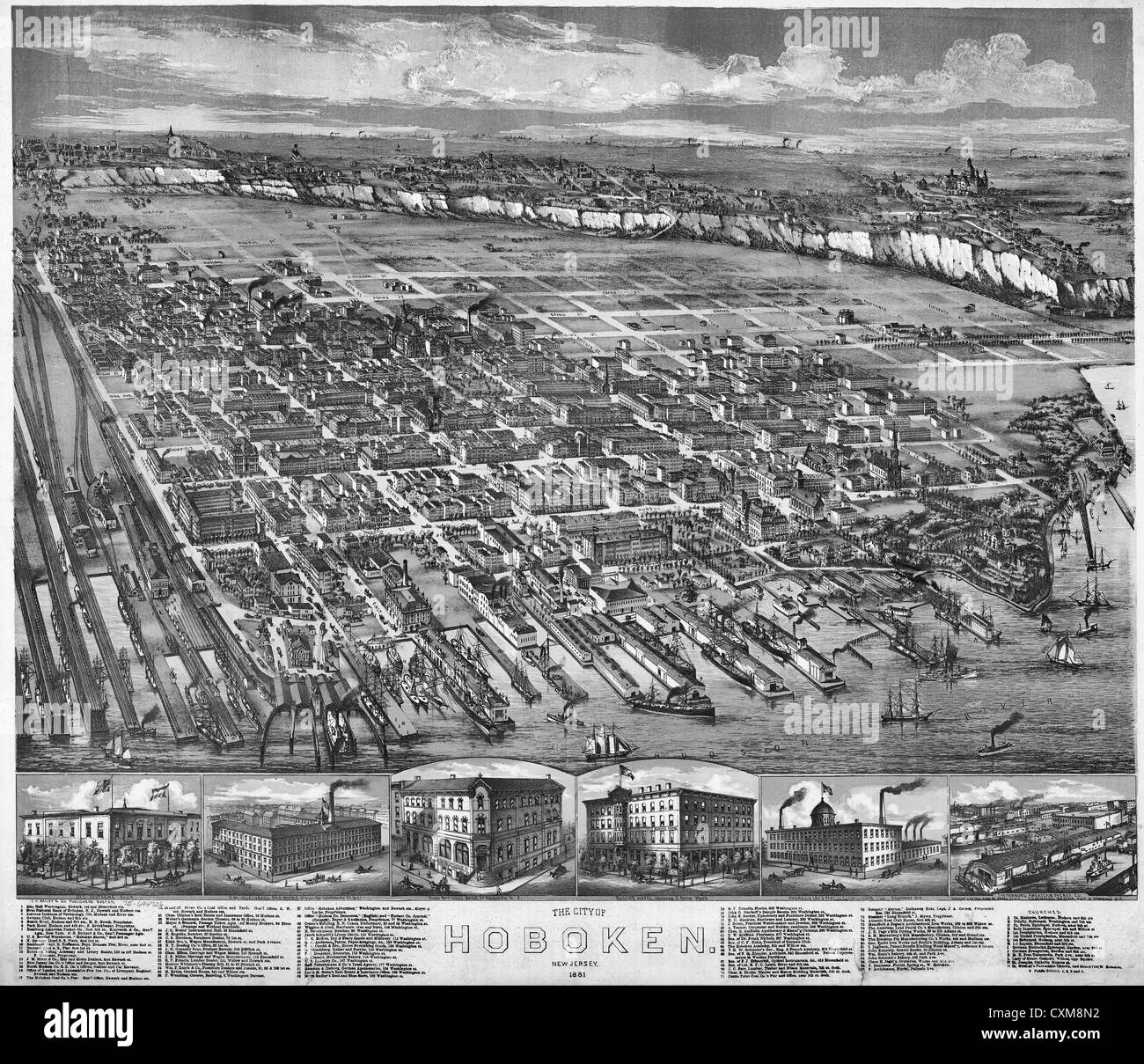 Mappa della città di Hoboken, New Jersey, 1881. Foto Stock