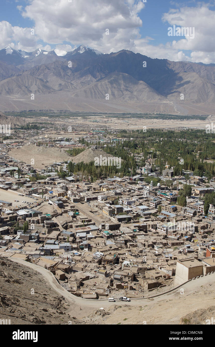 Vista dalla collina tsenmo a Leh, paesaggio, Jammu e Kashmir India Foto Stock