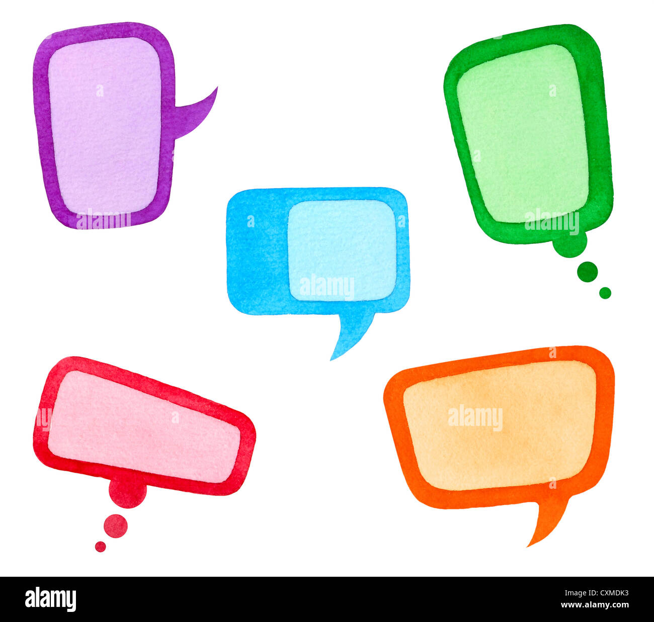 Set di coloratissimi fumetti o le nuvole, acquerello disegnato Foto Stock