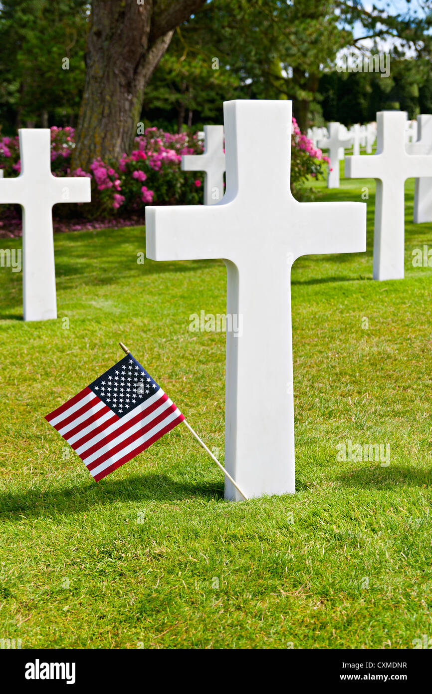 American Cimitero di Guerra alla spiaggia di Omaha, Normandia (Colleville-sur-Mer ) Foto Stock