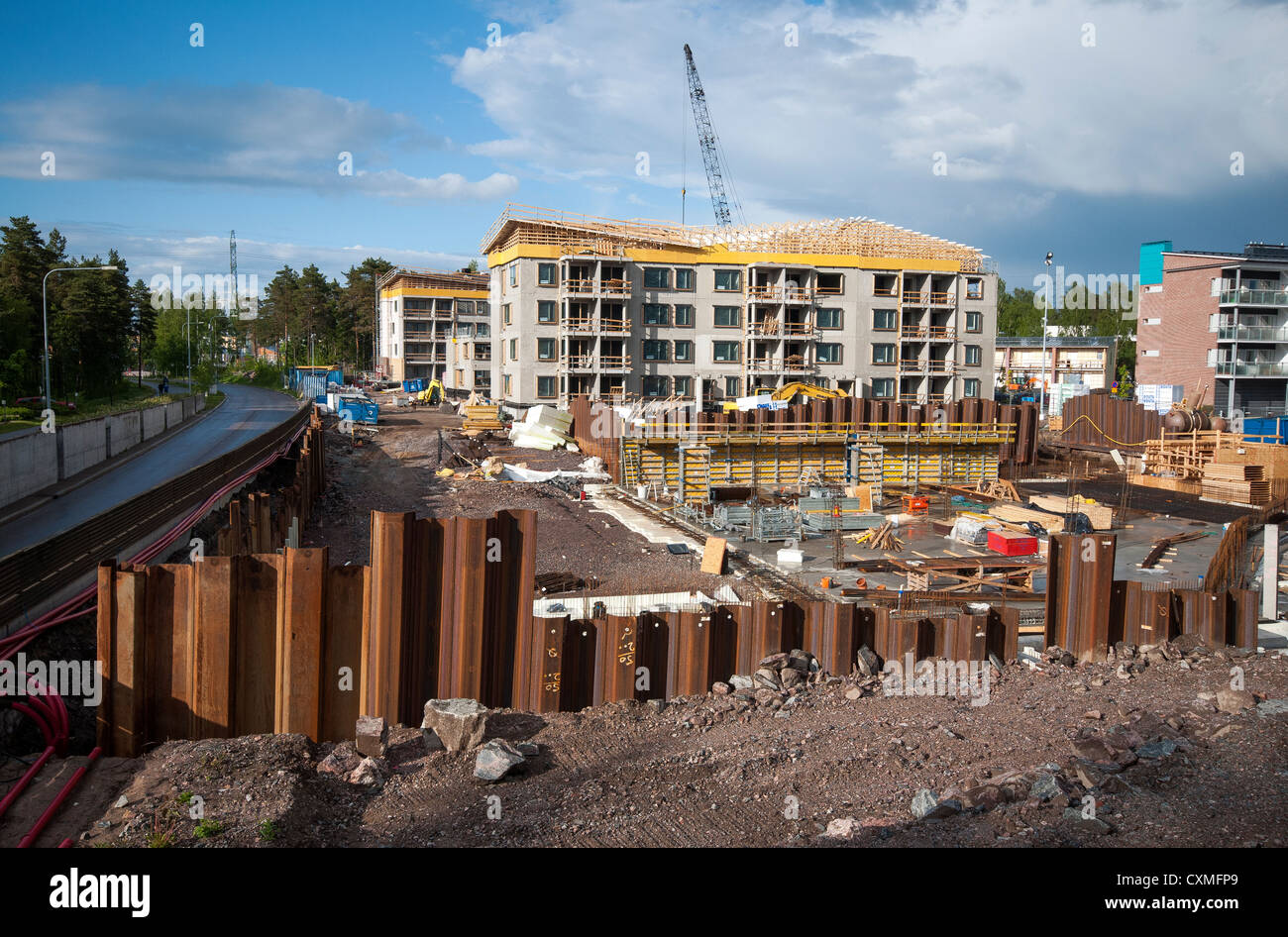 Lo sviluppo urbano nel Haaga sobborgo di Helsinki, Finlandia Foto Stock