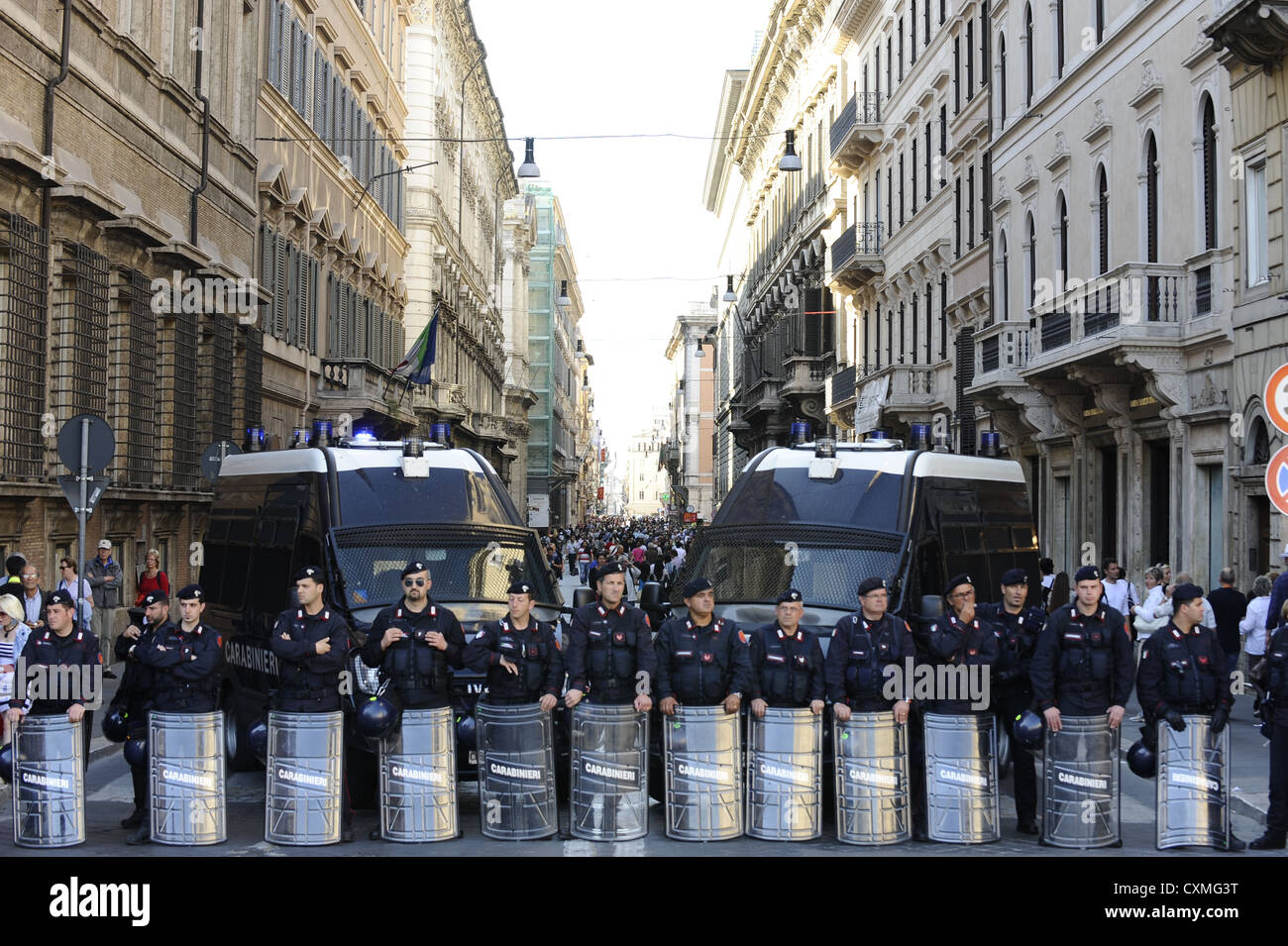 I manifestanti a Roma, Italia Foto Stock