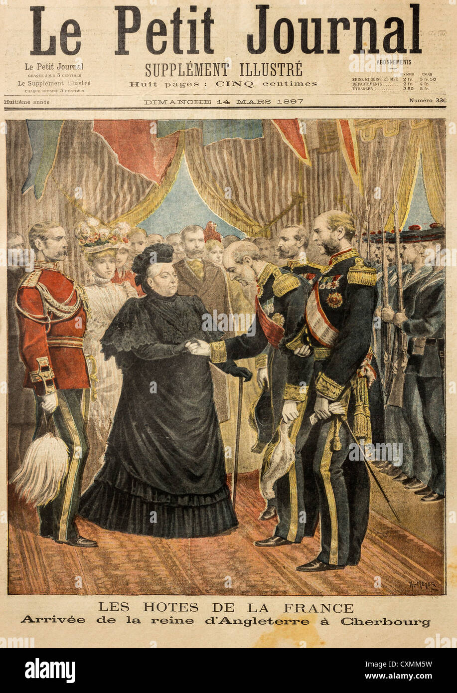 Le Petit Journal supplemento coperchio anteriore, Marzo 1897 - "l'host francese: Arrivo della regina di Inghilterra a Cherbourg' Foto Stock