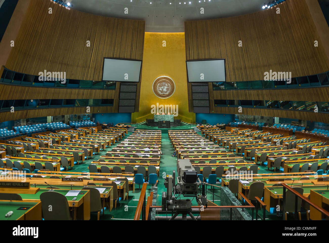 New York, New York, Stati Uniti, all'interno della sala riunioni dell'Assemblea generale, sede delle Nazioni Unite, Manhattan, New york vuota Foto Stock