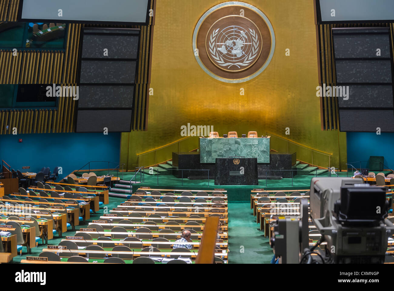 New York, NY, USA, all'interno della sala riunioni dell'Assemblea generale, sede delle Nazioni Unite, Manhattan, sede delle Nazioni Unite democrazia Foto Stock