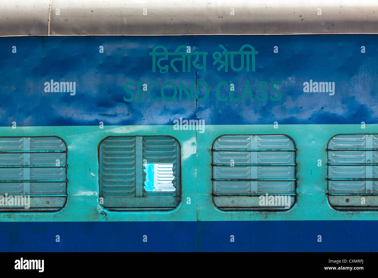 Treno indiano di seconda classe pullman, India Foto Stock
