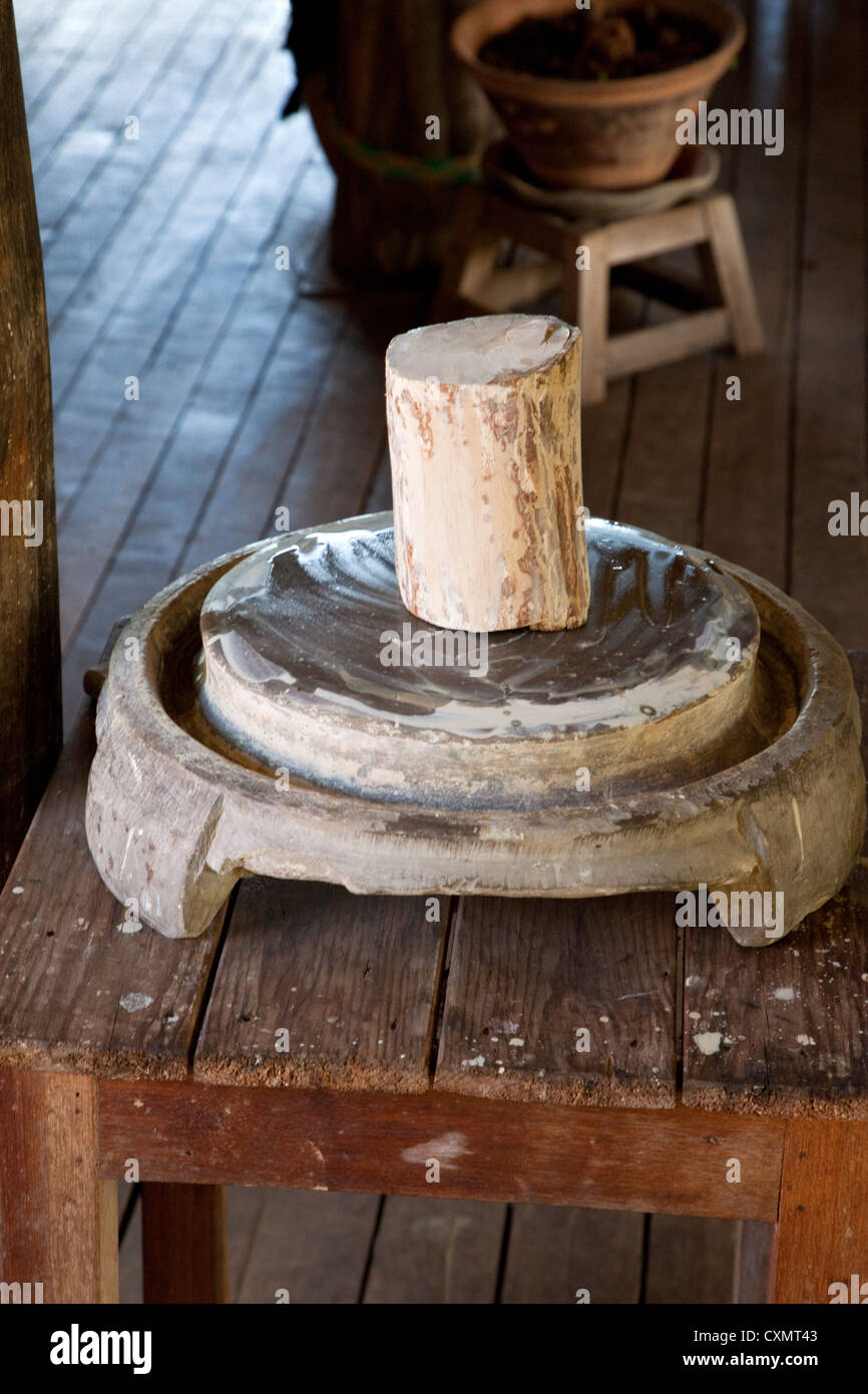 Myanmar Birmania. Legno di Thanaka, per la fabbricazione di pasta di thanaka, un cosmetico sunscreen. Foto Stock