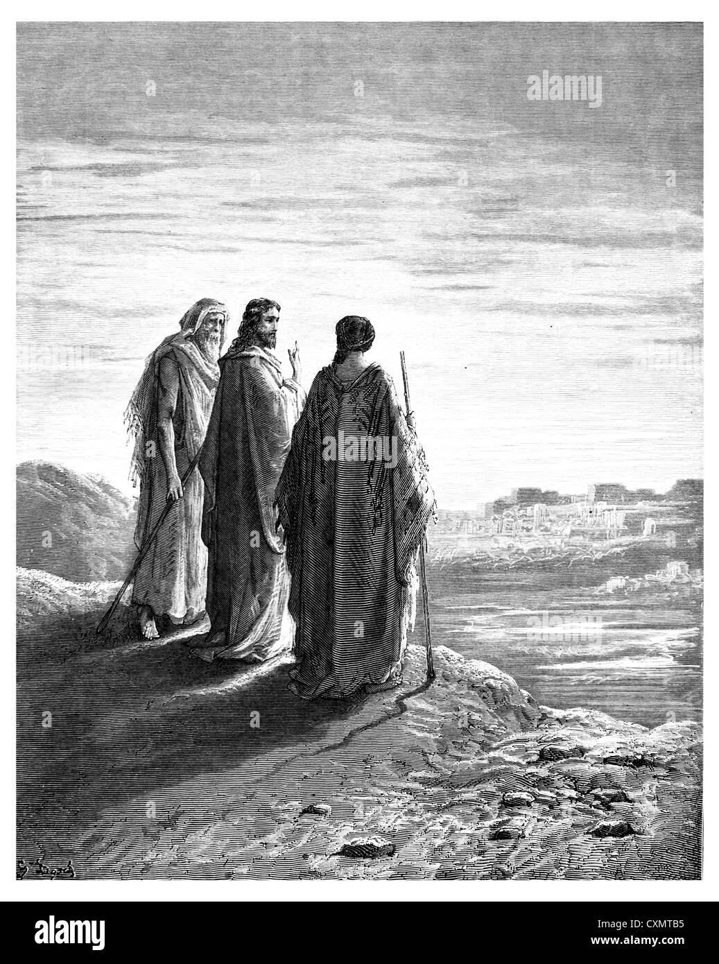 Gesù e i suoi discepoli sulla strada di Emmans Foto Stock
