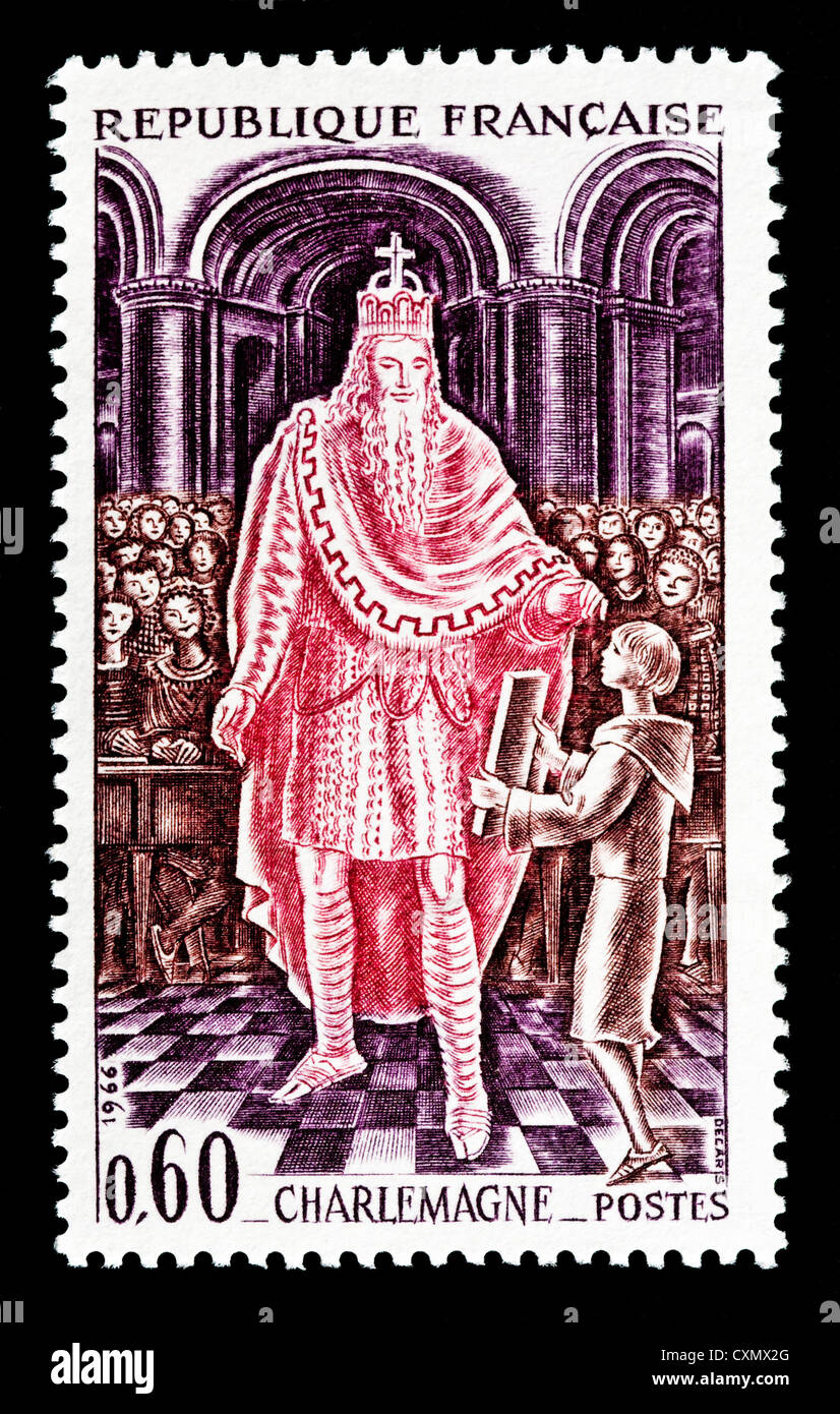 Non utilizzate il francese 1966 Francobollo raffigurante l'imperatore Carlo Magno, 800 annuncio. Foto Stock