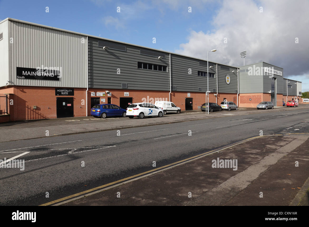 L'esterno del Main Stand al St Mirren Park, sede del St Mirren FC, Greenhill Road, Paisley, Renfrewshire, Scozia, Regno Unito Foto Stock