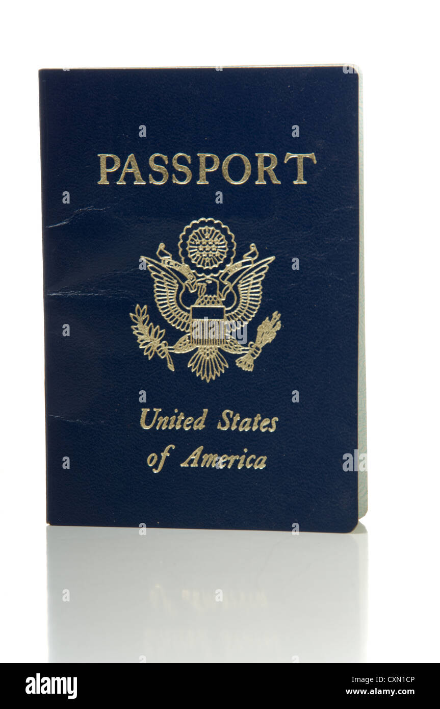 Regno sazio o del governo statunitense di passaporto rilasciato su sfondo bianco Foto Stock