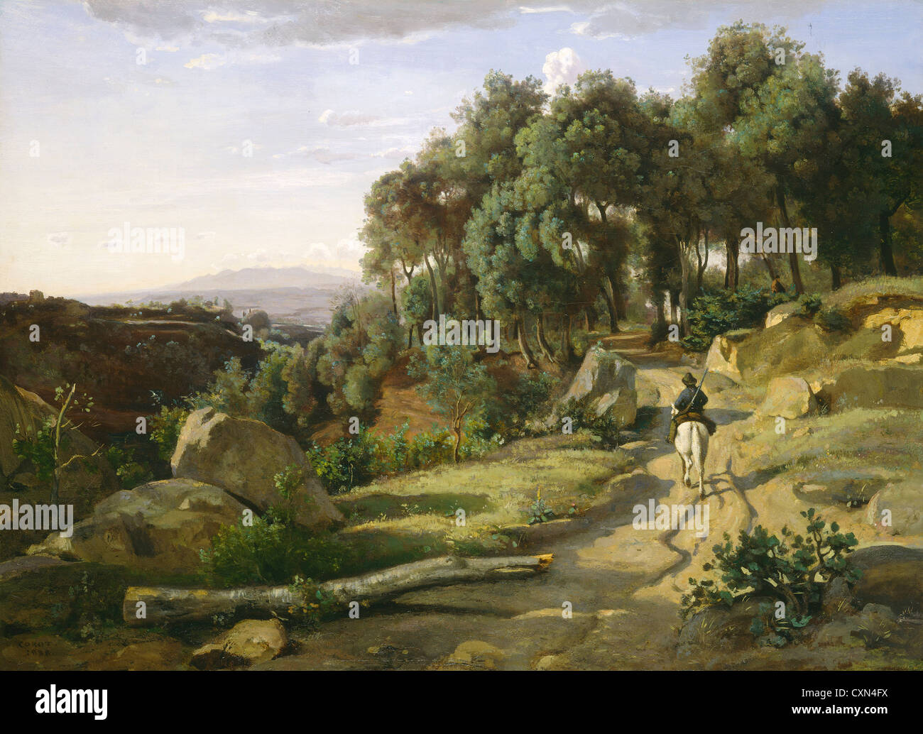 Jean-Baptiste-Camille Corot (francese, 1796 - 1875 ), una vista vicino a Volterra, 1838, olio su tela Foto Stock