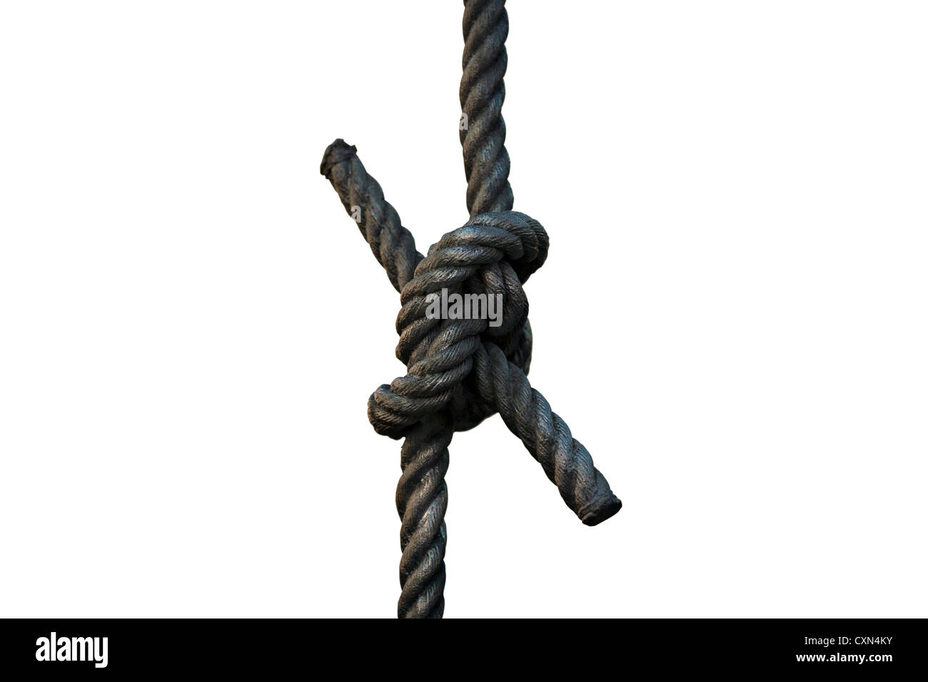 Tagliare fuori. La Granny Knot corda scultura su sfondo bianco Foto Stock