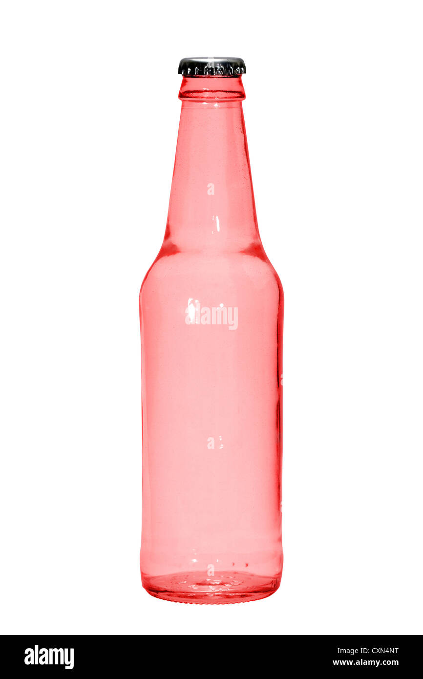 Tagliare fuori. Rosso bottiglia di vetro con argento bottlecap su sfondo bianco Foto Stock