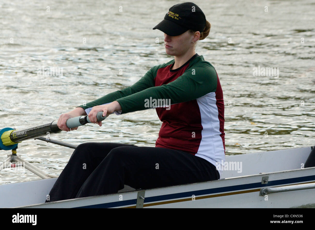 Team rower tirando sculling oar in regata. Foto Stock