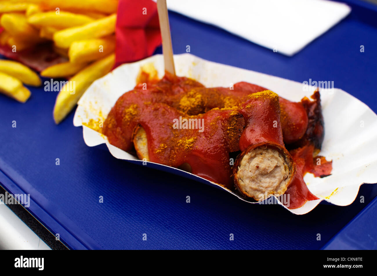 Curry salsiccia Currywurst, Berlinese è più famoso cibo Foto Stock