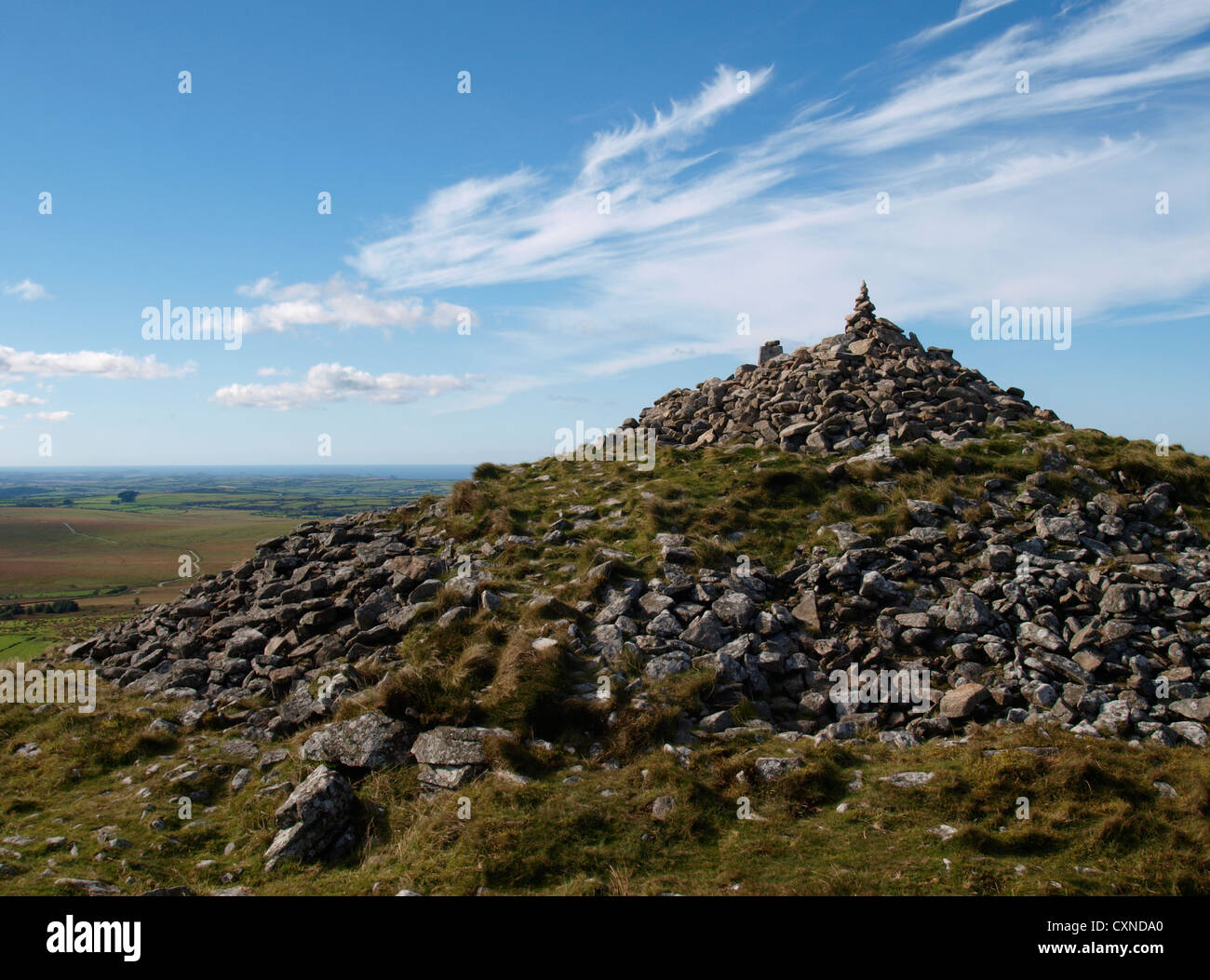 In alto di Brown Willy Tor, il punto più alto in Cornwall, Regno Unito Foto Stock