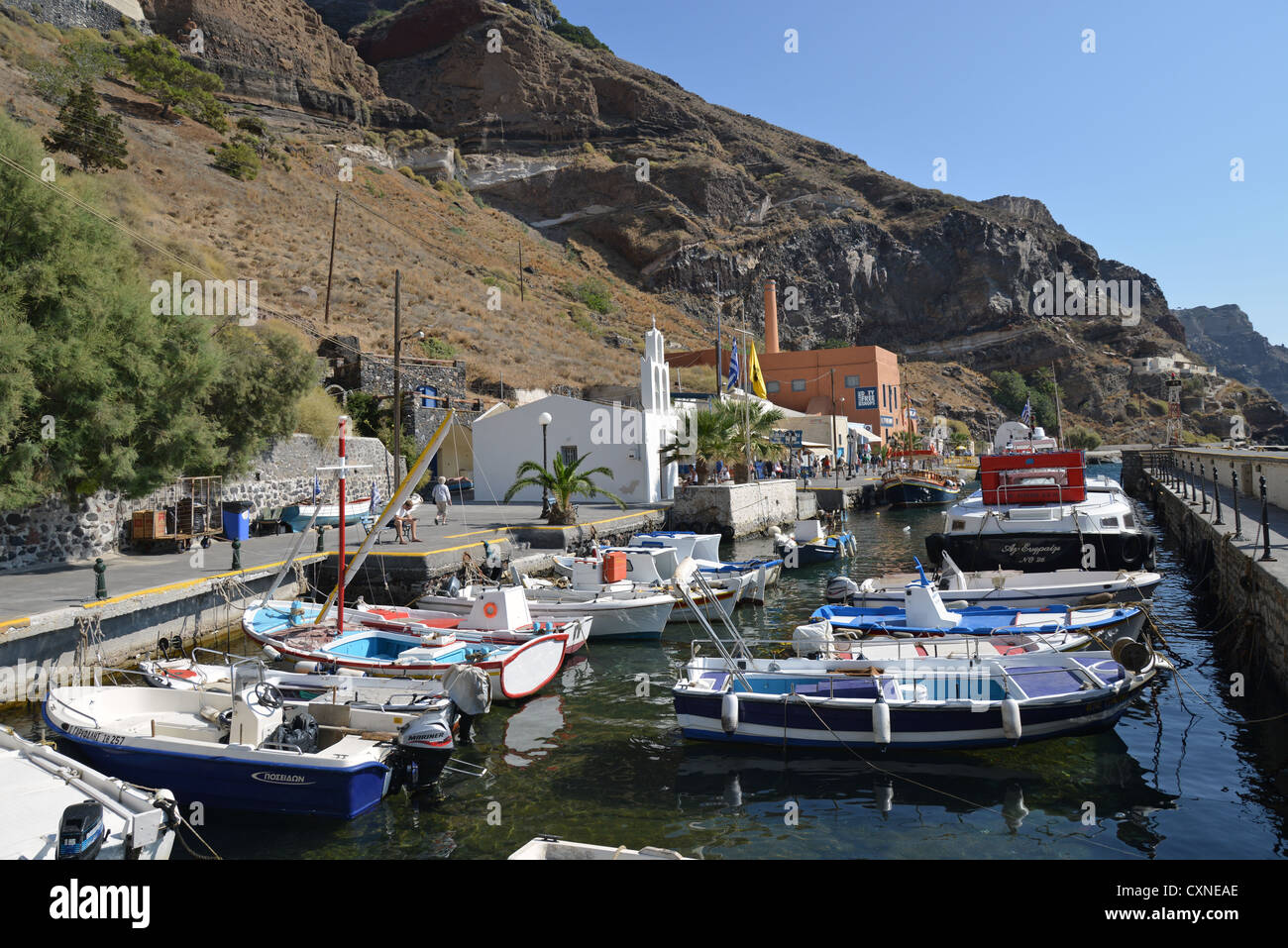 Il vecchio porto di Firá, SANTORINI, CICLADI Sud Egeo Regione, Grecia Foto Stock