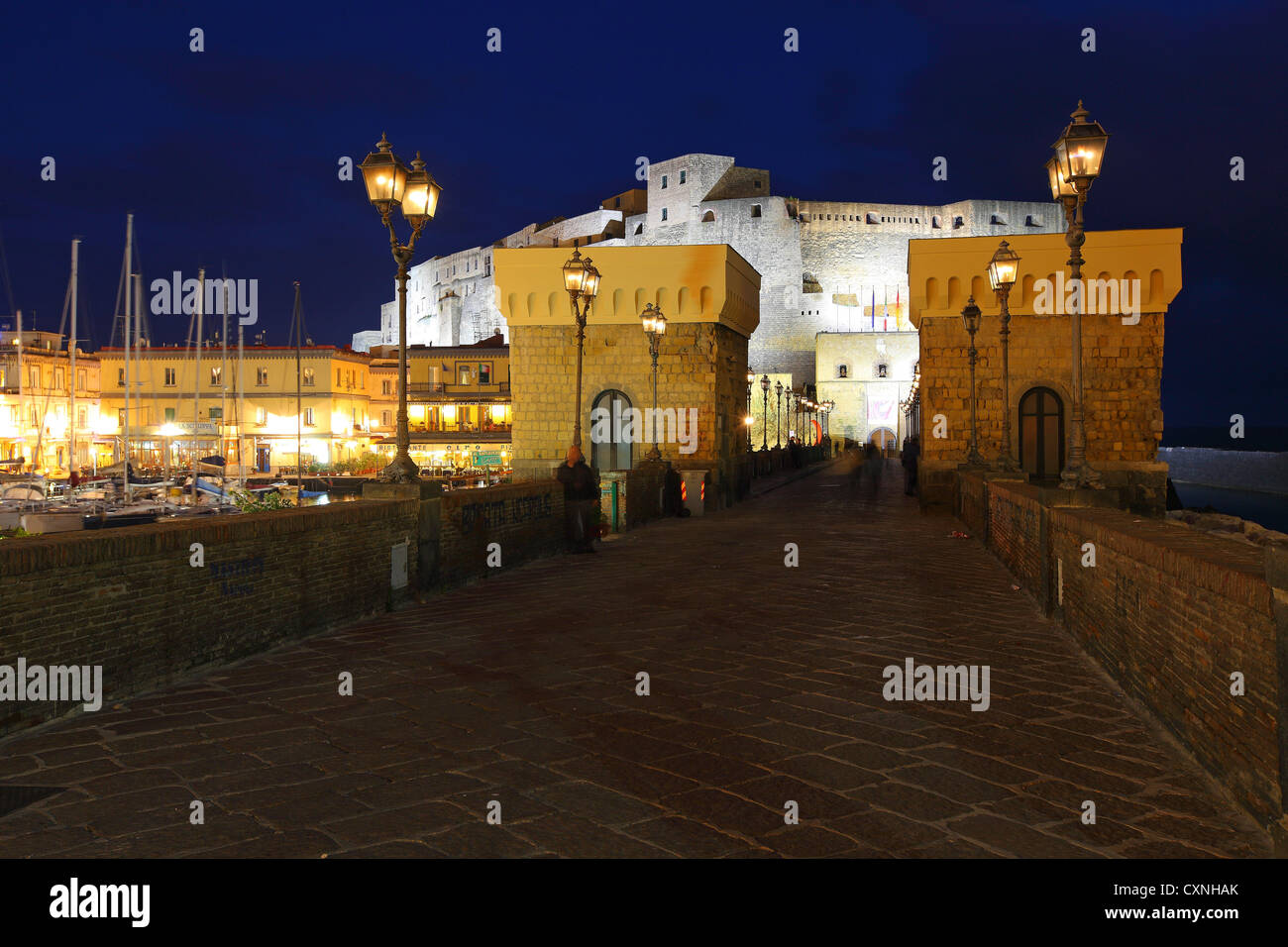L'Italia, Campania, Napoli Castel Dell'Ovo di notte Foto Stock