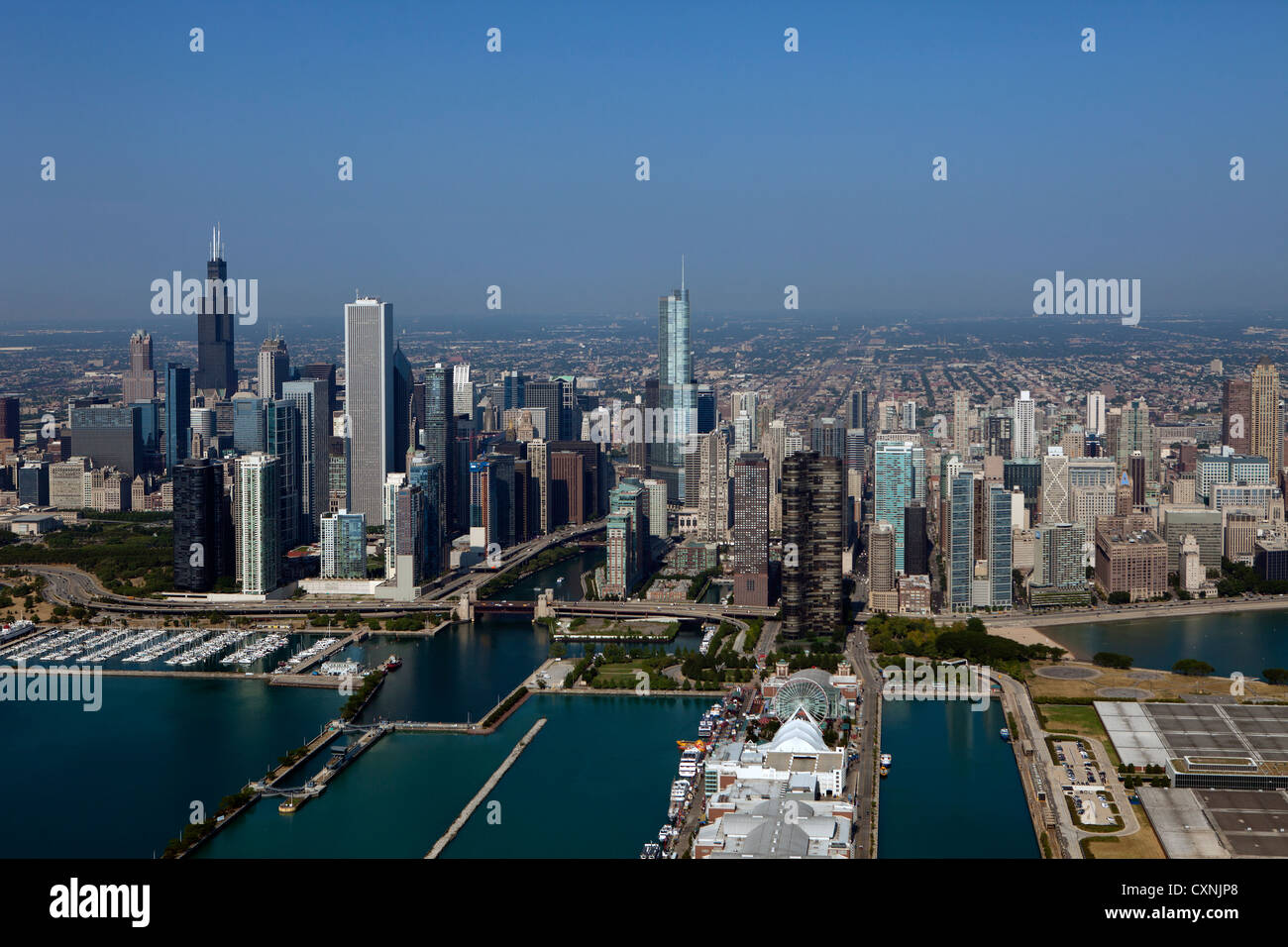 Fotografia aerea dal Molo della Marina e dal lungomare, Chicago, Illinois Foto Stock
