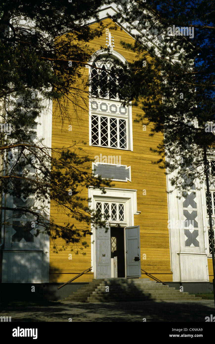 Ingresso alla chiesa Kerimaki in Kerimaki, Finlandia Foto Stock