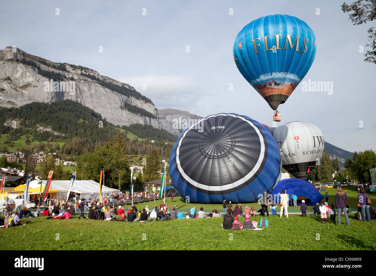 I palloni ad aria calda in mongolfiera festival, Flims, Svizzera, Europa Foto Stock