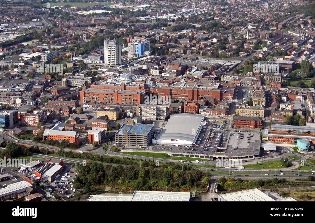Vista aerea di Oldham centro città Foto Stock