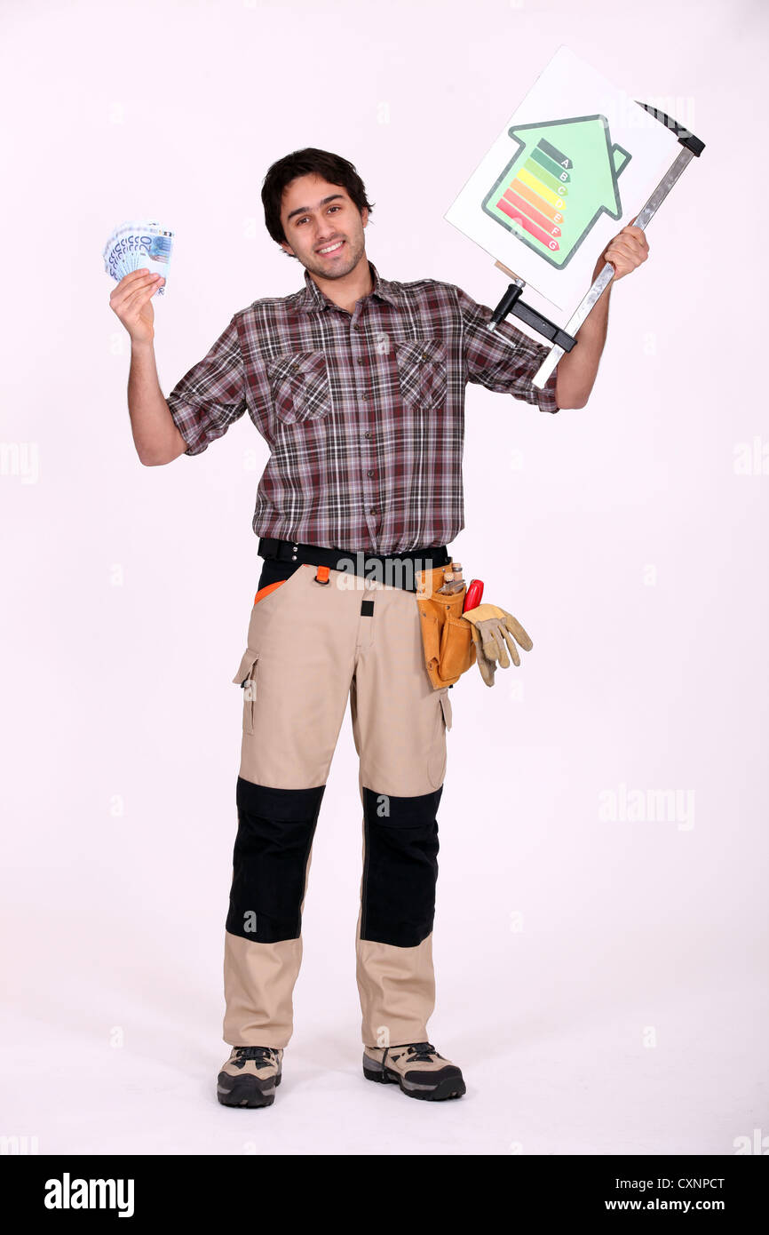 Uomo in piedi con energia nominale consigli Foto Stock