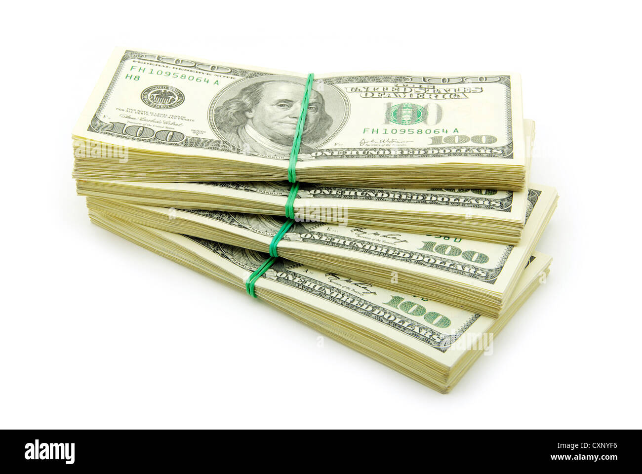 Sacco di soldi isolati su sfondo bianco Foto Stock