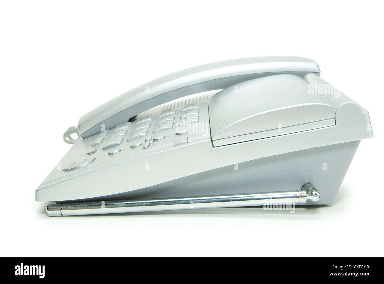 Grigio telefono ufficio su sfondo bianco Foto Stock