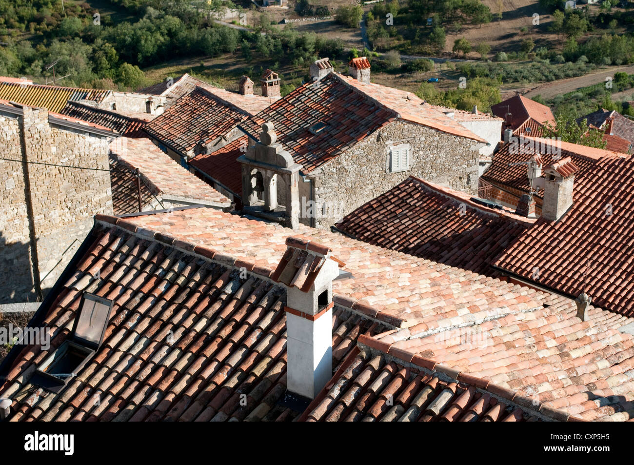 Tetti di Montona, Istria centrale, Croazia Foto Stock