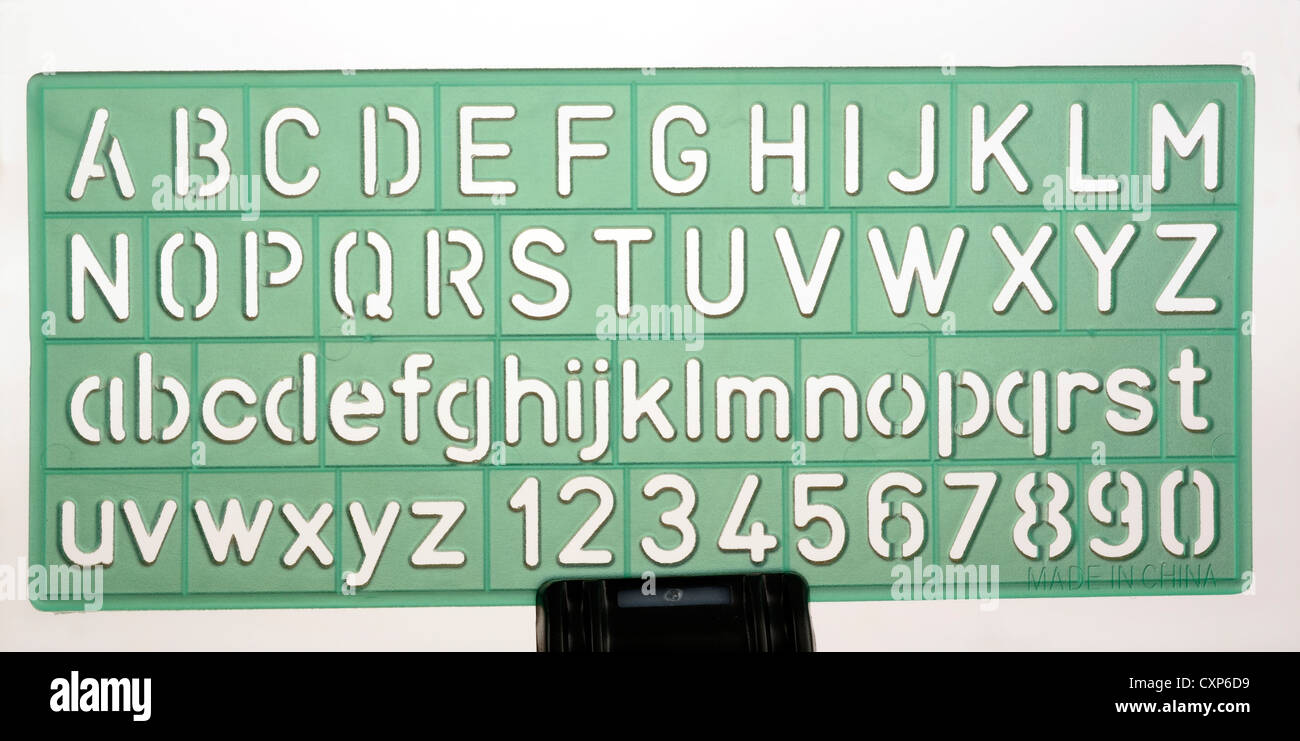 Alfabeto inglese stencil closeup dettaglio Foto Stock