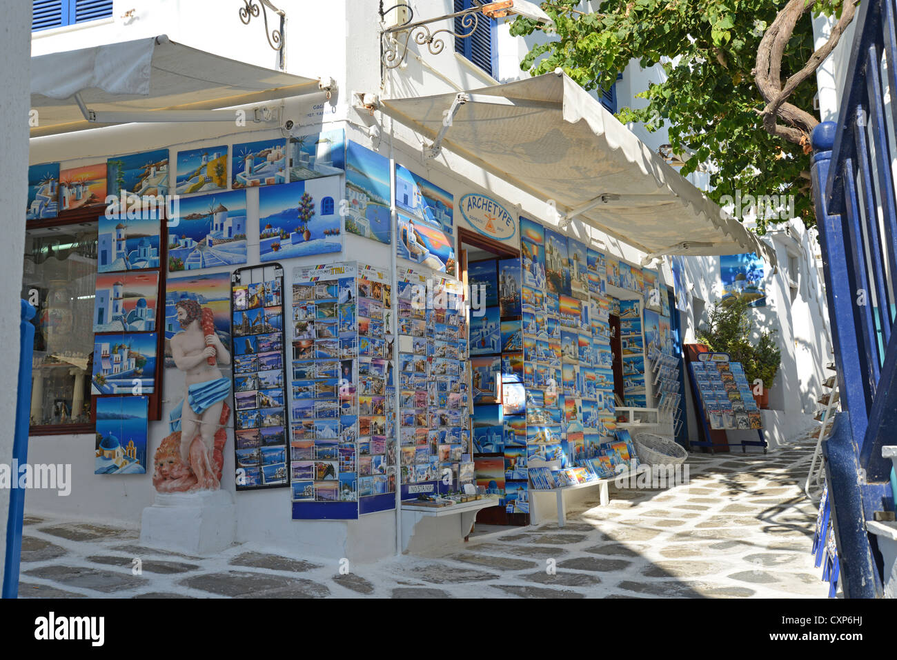 Negozio di souvenir a Chora, Mykonos, Cicladi Sud Egeo Regione, Grecia Foto Stock
