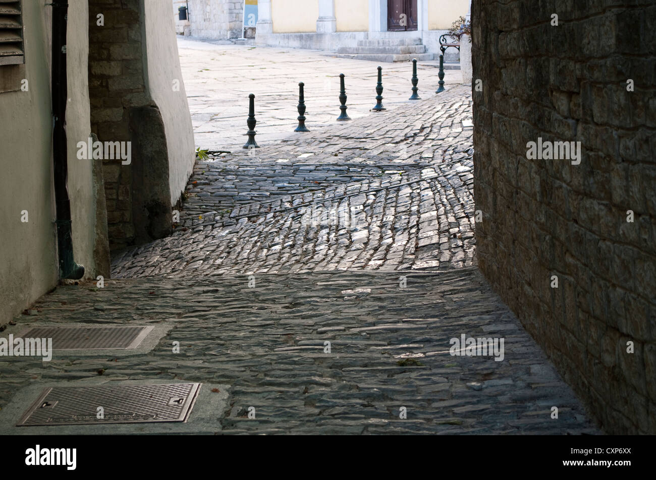 Acciottolato, la città medievale di Motovun, Istria centrale, Croazia Foto Stock