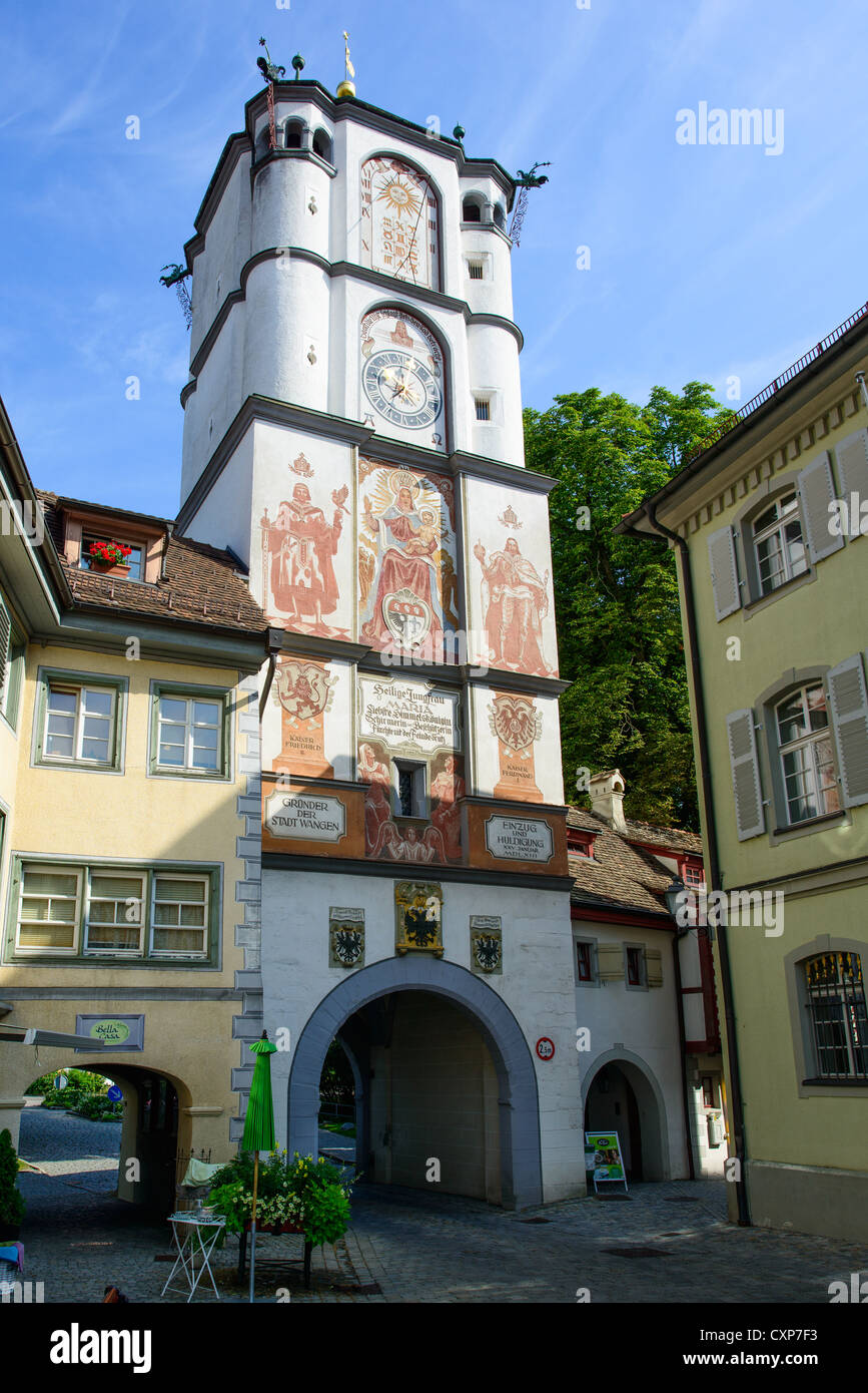 Centro storico di Wangen con torre e arco, Allgau, Baden-Württemberg, Germania Foto Stock