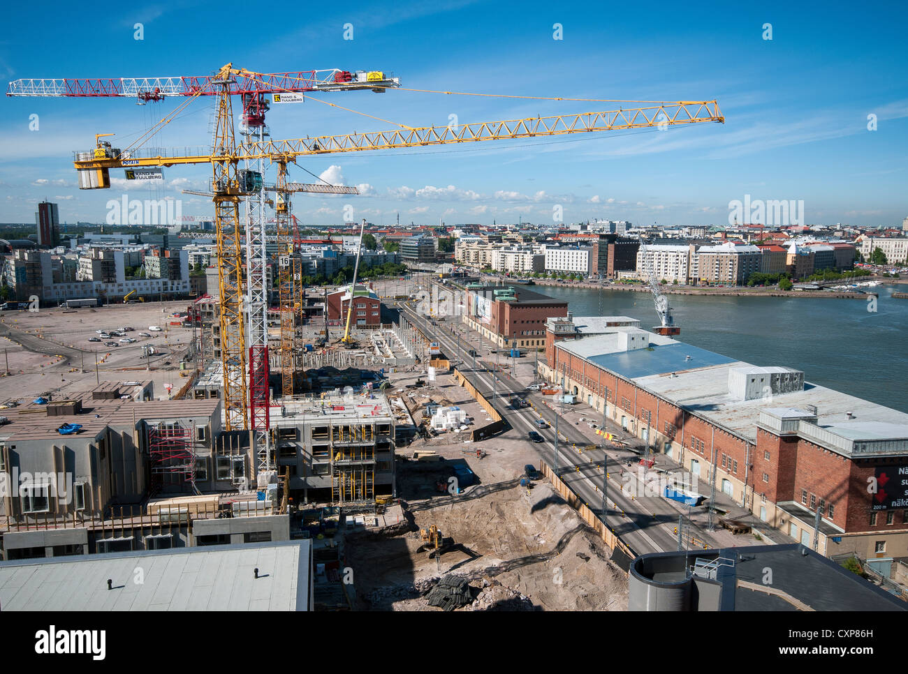 La costruzione della nuova area residenziale di 15000 abitanti in Jätkäsaari, Helsinki, Finlandia Foto Stock