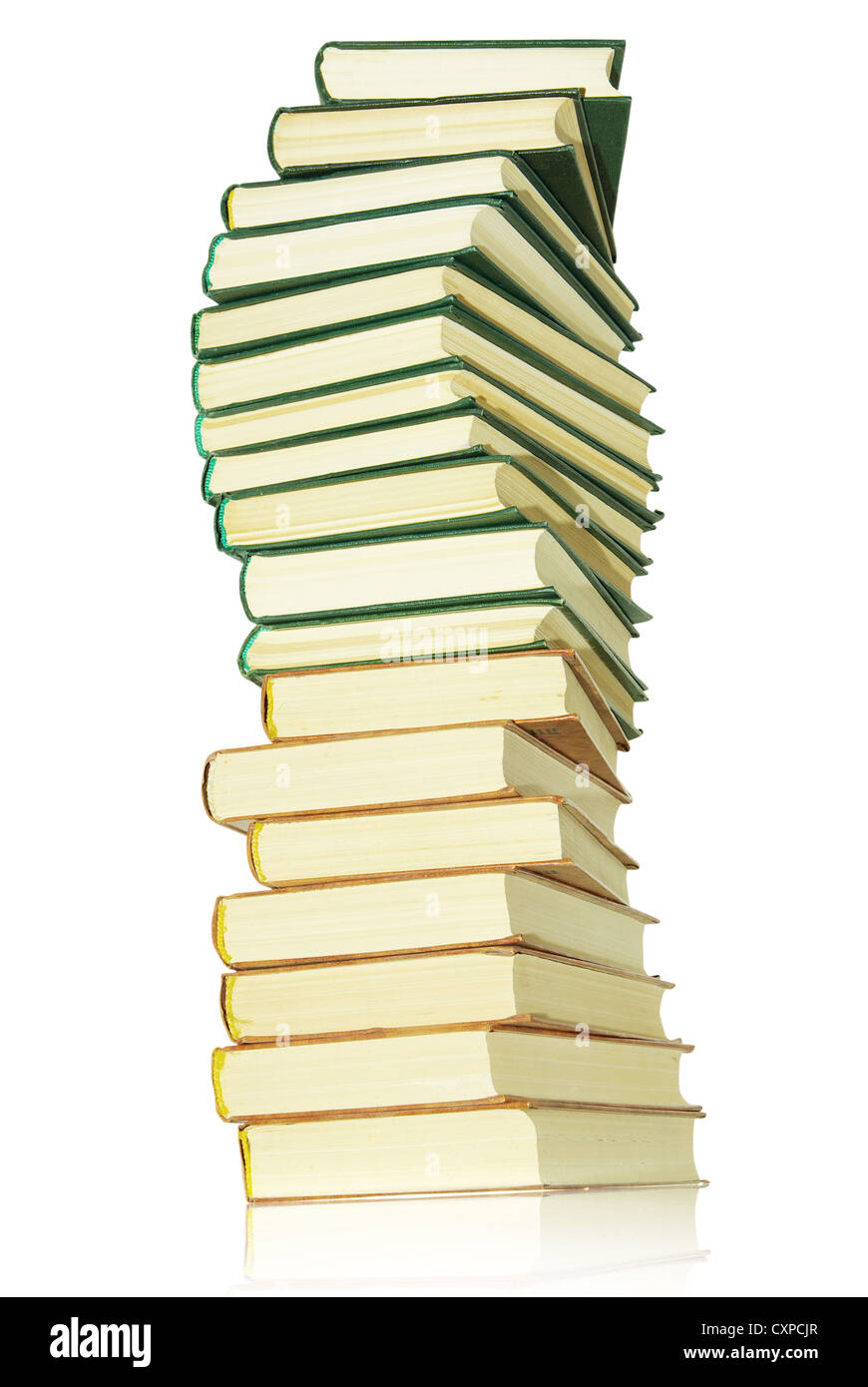 Pila di libri isolate su sfondo bianco Foto Stock