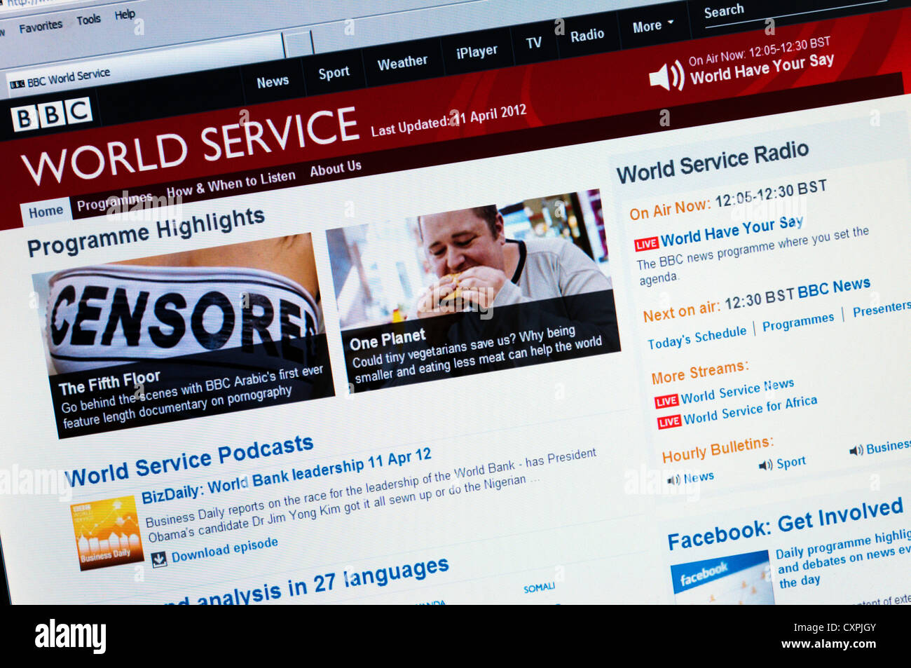 Sito web della BBC World Service. Foto Stock
