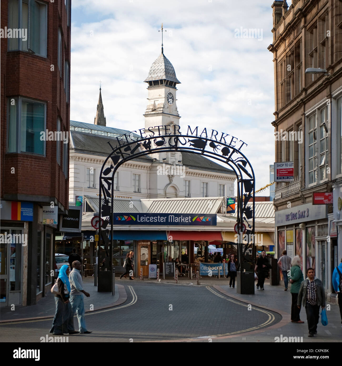 Ingresso al Leicester City Market da Gallowtree Gate. Foto Stock