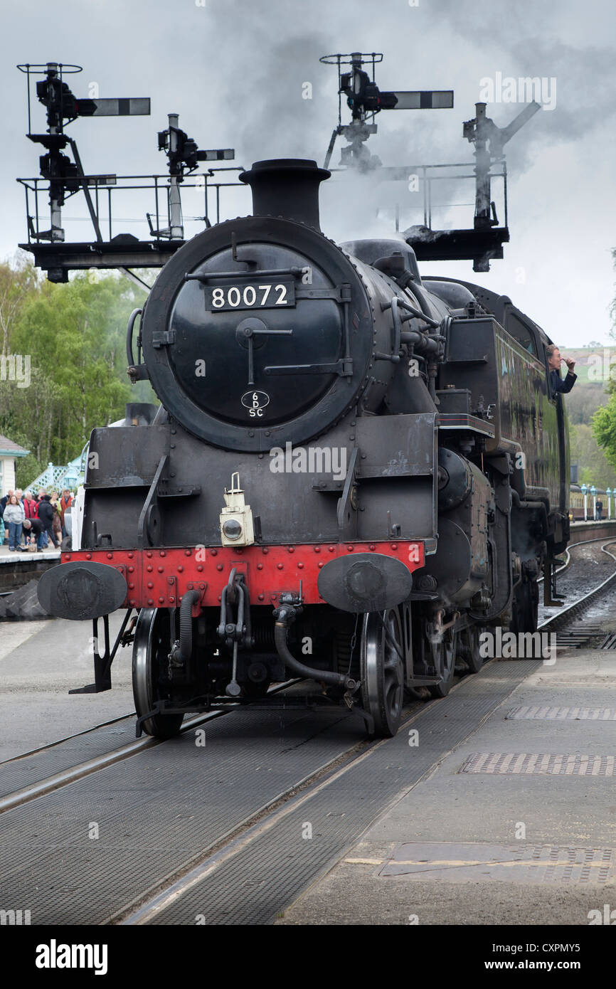 BR Standard Classe 4 2-6-4T 80072 motore a vapore a Grosmont, North York Moors Railway Foto Stock