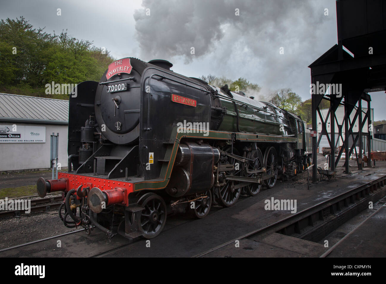 BR standard classe 7 locomotore 70000 Britannia a Grosmont. Foto Stock