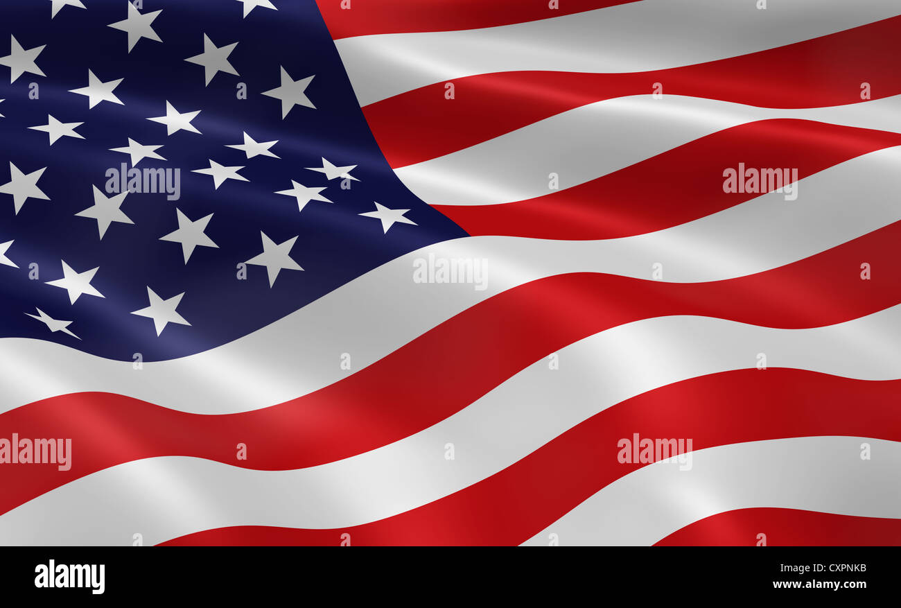 Bandiera americana sventolare nel vento. Parte di una serie. Foto Stock