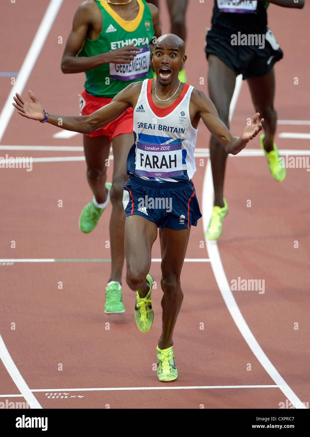 Mo Farah (GBR, Gran Bretagna) vince la 5,000m. Foto Stock