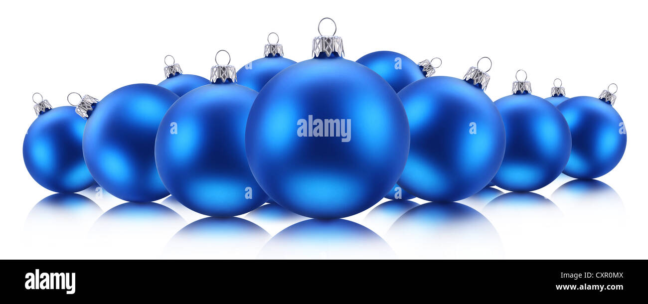 Blu palle di Natale isolato su uno sfondo bianco. Foto Stock