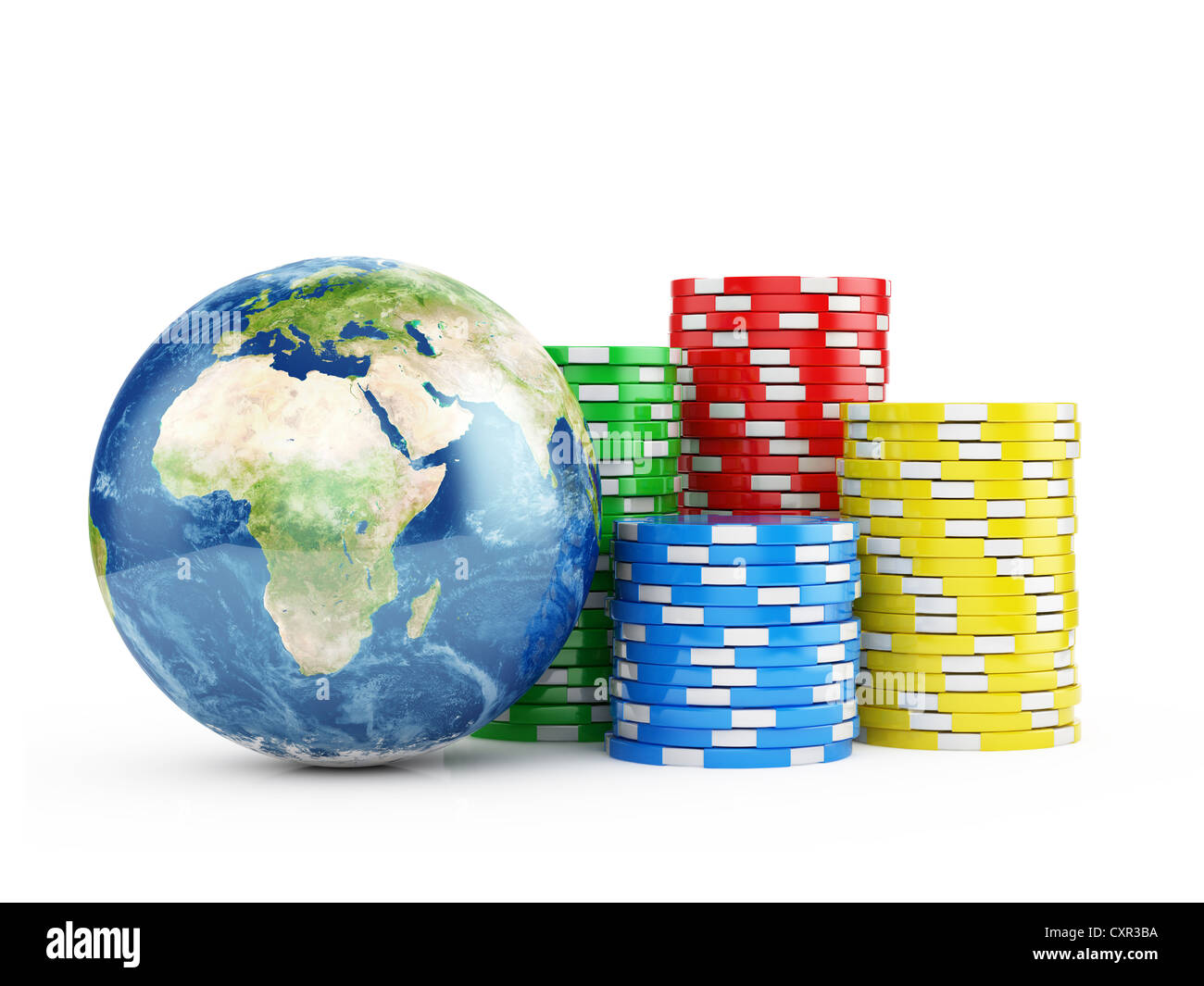 3d illustrazione del globo terrestre con chips su bianco Foto Stock