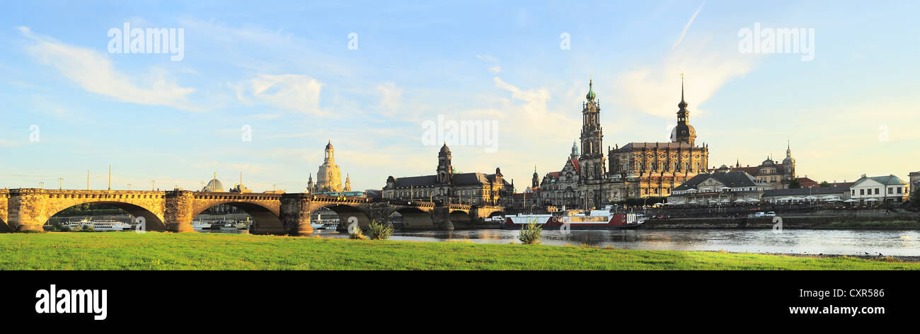 Skyline di Dresda al tramonto. Germania Foto Stock