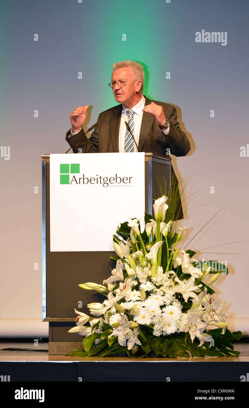 Winfried Kretschmann MdL, governatore del Baden-Wuerttemberg, il Partito Verde tedesco, Unternehmertag 2012 convenzione, Stoccarda Foto Stock