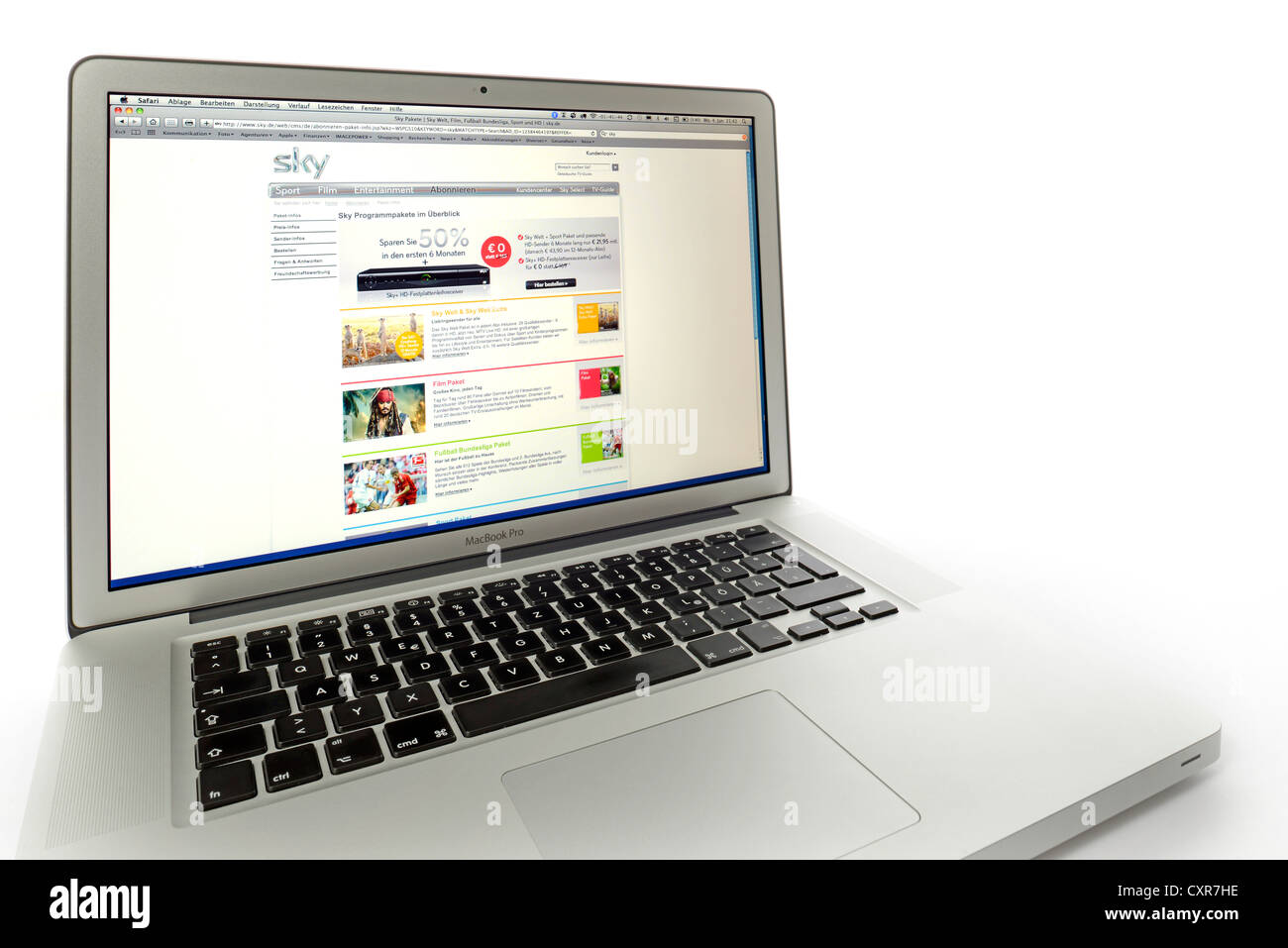 Sky Television, sito web visualizzato sullo schermo di un MacBook Pro Apple Foto Stock