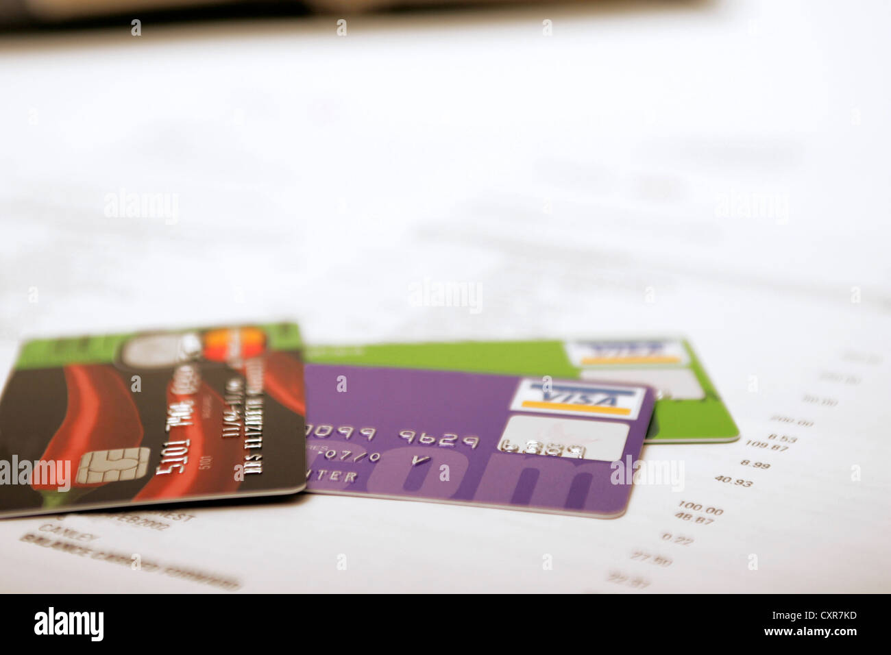 Credito visa debit cards su estratto conto bancario lunga lista degli acquisti Foto Stock