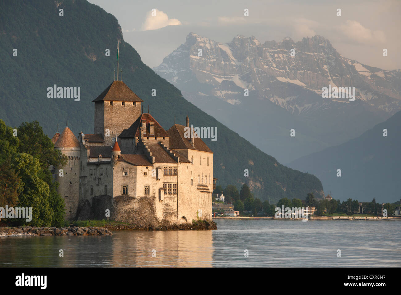 Chateau du Chillon sul bordo del lago di Ginevra, Svizzera Foto Stock